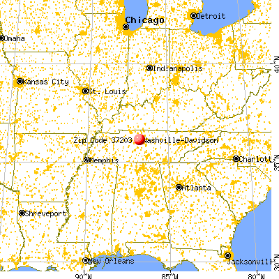 Nashville-Davidson, TN (37203) map from a distance