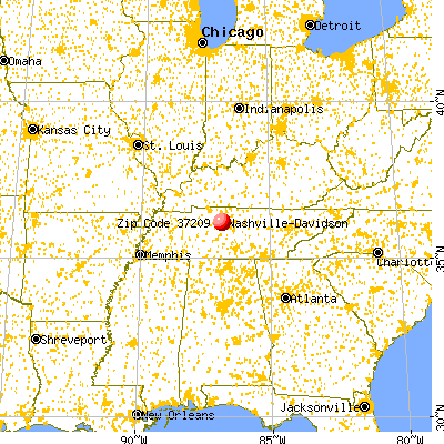 Nashville-Davidson, TN (37209) map from a distance