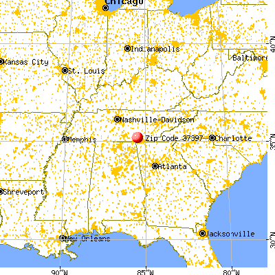 Powells Crossroads, TN (37397) map from a distance