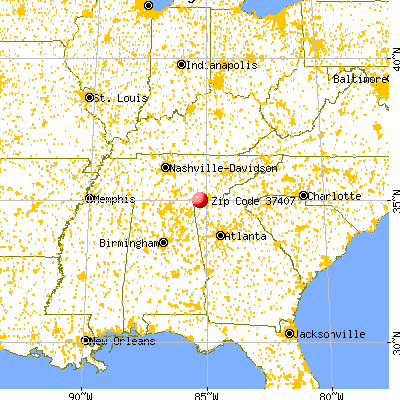 Chattanooga, TN (37407) map from a distance