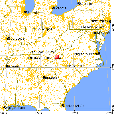 Jonesborough, TN (37659) map from a distance