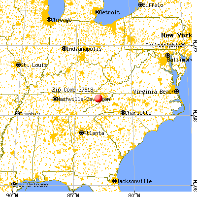 Mosheim, TN (37818) map from a distance