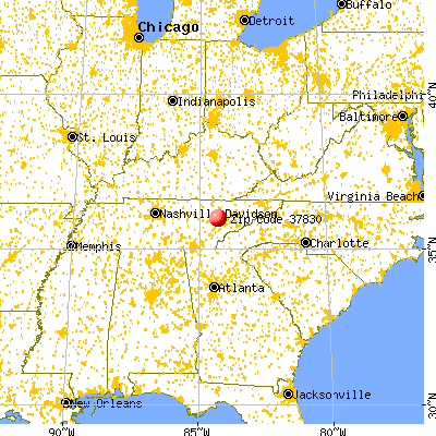 Oak Ridge, TN (37830) map from a distance