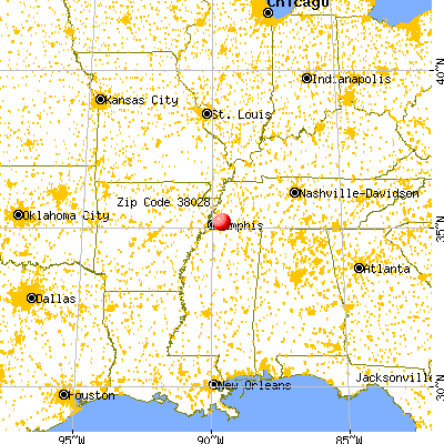 Arlington, TN (38028) map from a distance