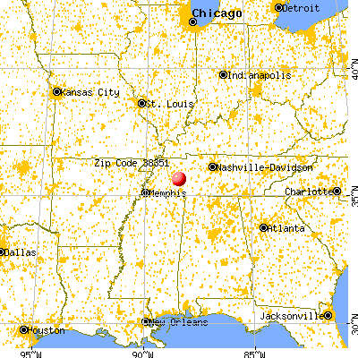 Lexington, TN (38351) map from a distance