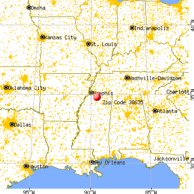Holly Springs, MS (38635) map from a distance