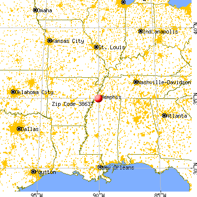 Horn Lake, MS (38637) map from a distance