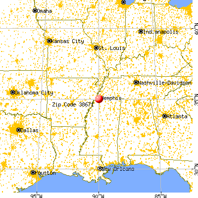 Southaven, MS (38671) map from a distance