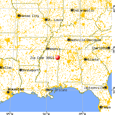 Amory, MS (38821) map from a distance
