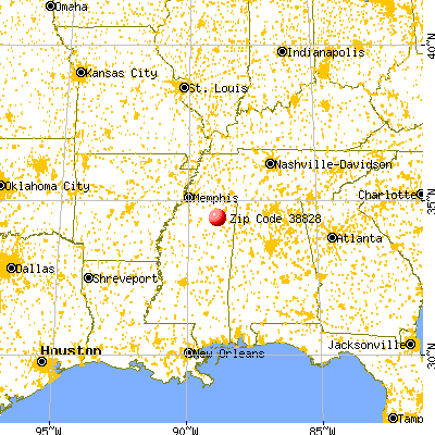 Blue Springs, MS (38828) map from a distance