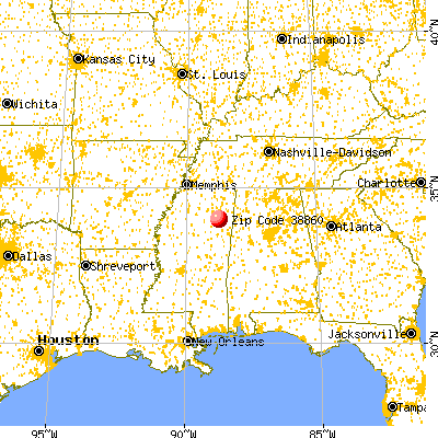 Okolona, MS (38860) map from a distance
