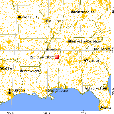 Plantersville, MS (38862) map from a distance