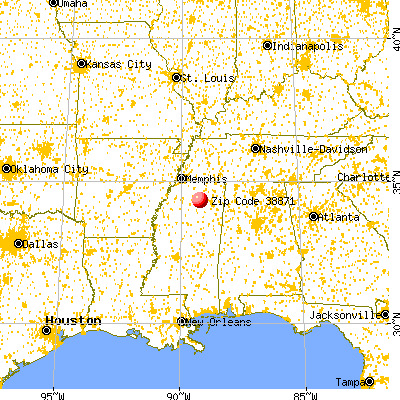 Thaxton, MS (38871) map from a distance