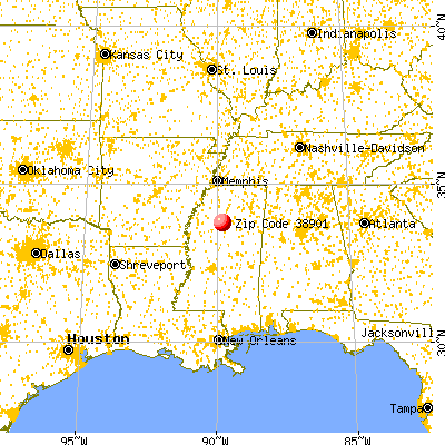 Grenada, MS (38901) map from a distance