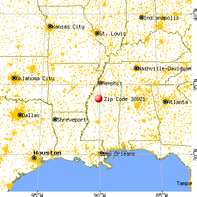 Charleston, MS (38921) map from a distance