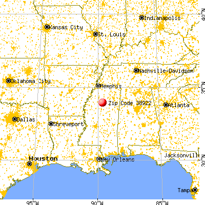 Coffeeville, MS (38922) map from a distance
