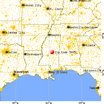 Redwater, MS (39051) map from a distance