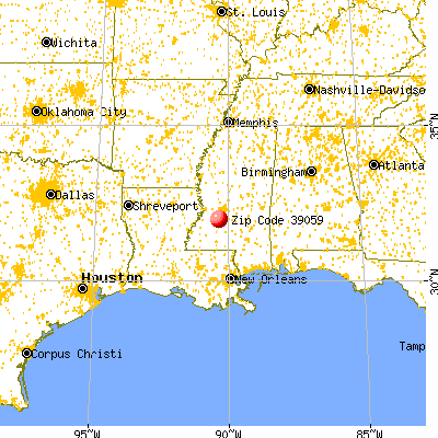 Crystal Springs, MS (39059) map from a distance