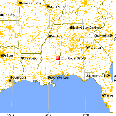 Meridian, MS (39305) map from a distance
