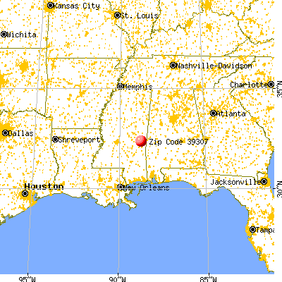 Meridian, MS (39307) map from a distance