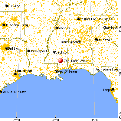 Hattiesburg, MS (39402) map from a distance