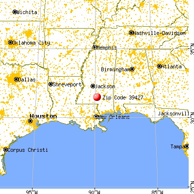 Bassfield, MS (39427) map from a distance