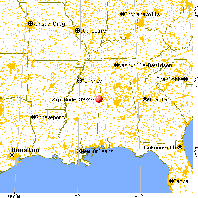 Caledonia, MS (39740) map from a distance