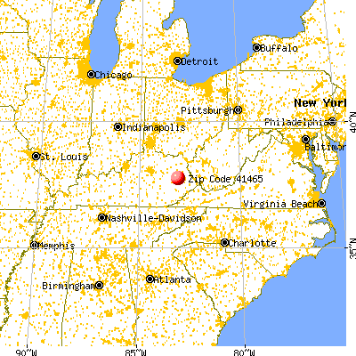 Salyersville, KY (41465) map from a distance