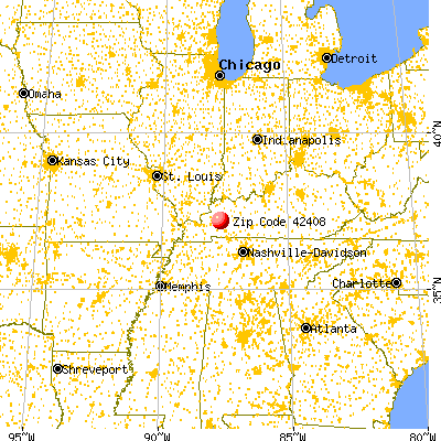 Dawson Springs, KY (42408) map from a distance