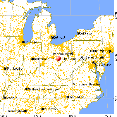 Roseville, OH (43777) map from a distance