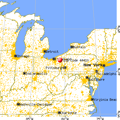 Cortland, OH (44410) map from a distance