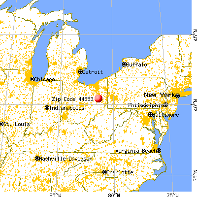 Midvale, OH (44653) map from a distance