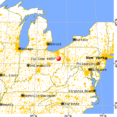 Zoar, OH (44697) map from a distance
