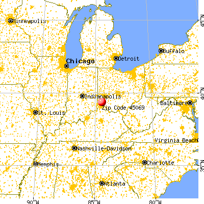 Beckett Ridge, OH (45069) map from a distance