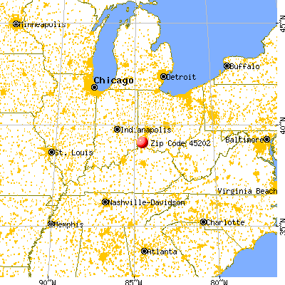 Cincinnati, OH (45202) map from a distance