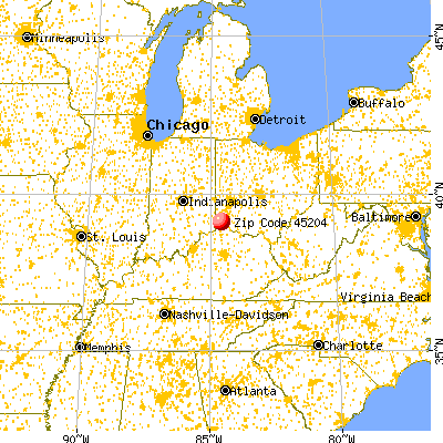 Cincinnati, OH (45204) map from a distance