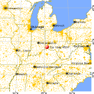 Cincinnati, OH (45207) map from a distance