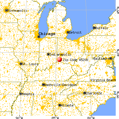 Cincinnati, OH (45208) map from a distance