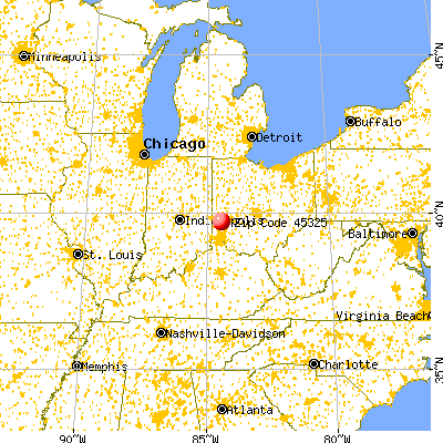 Farmersville, OH (45325) map from a distance