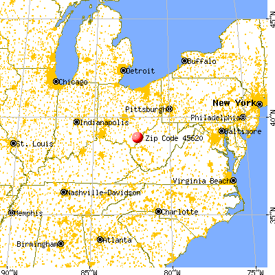 Cheshire, OH (45620) map from a distance