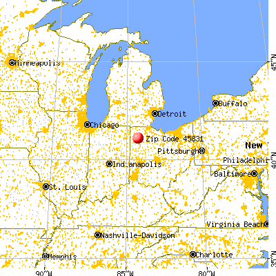 Continental, OH (45831) map from a distance