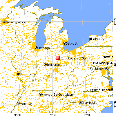 Wapakoneta, OH (45895) map from a distance