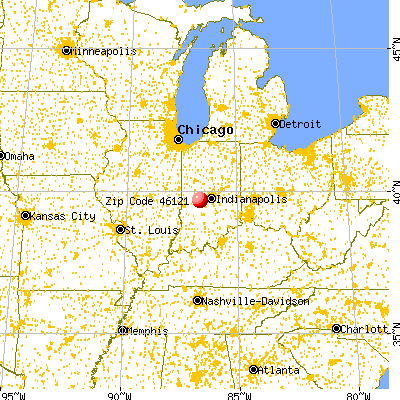 Coatesville, IN (46121) map from a distance