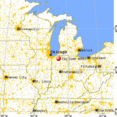 , IN (46513) map from a distance