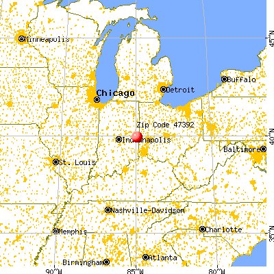 , IN (47392) map from a distance