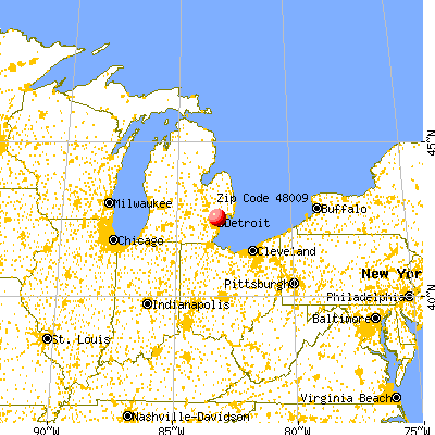 Birmingham, MI (48009) map from a distance