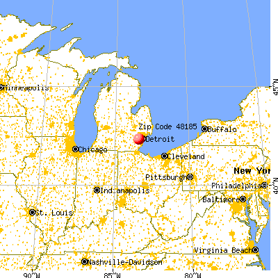 Westland, MI (48185) map from a distance