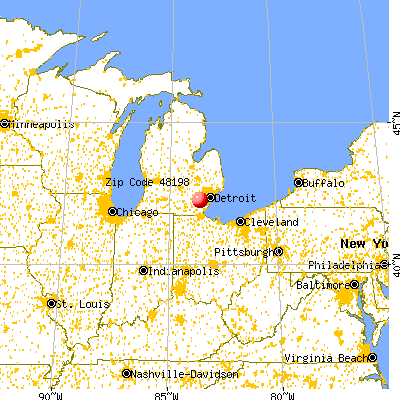 Ypsilanti, MI (48198) map from a distance