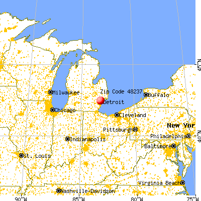 Oak Park, MI (48237) map from a distance