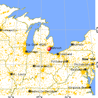 Detroit, MI (48242) map from a distance